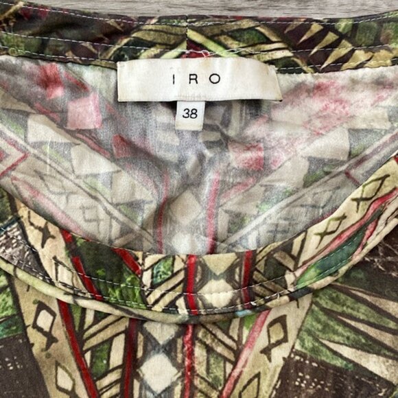 IRO Kali Silk Shirt Dress Womens 6 / 38 Patterned Boho Green Cream Geometric - Picture 3 of 11